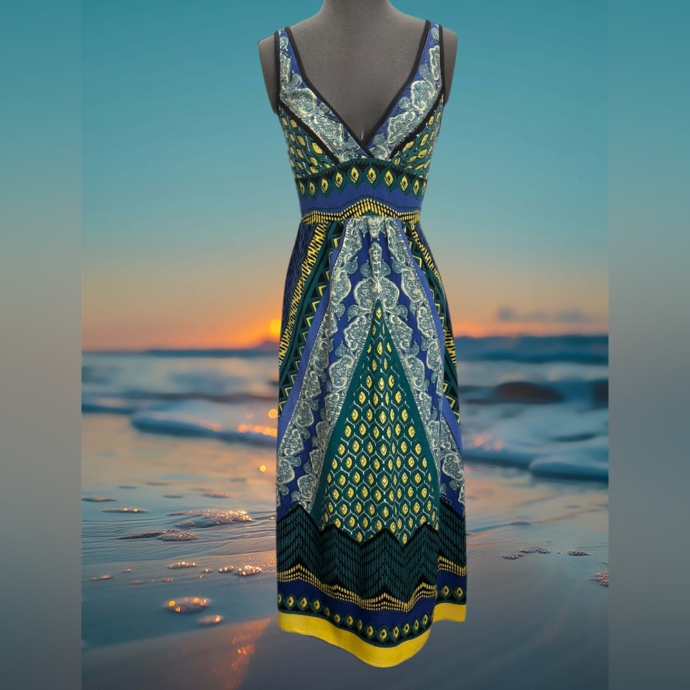 Angie V-Neck Batik Print Smocked Back Versatile Strap Maxi Sundress Size…